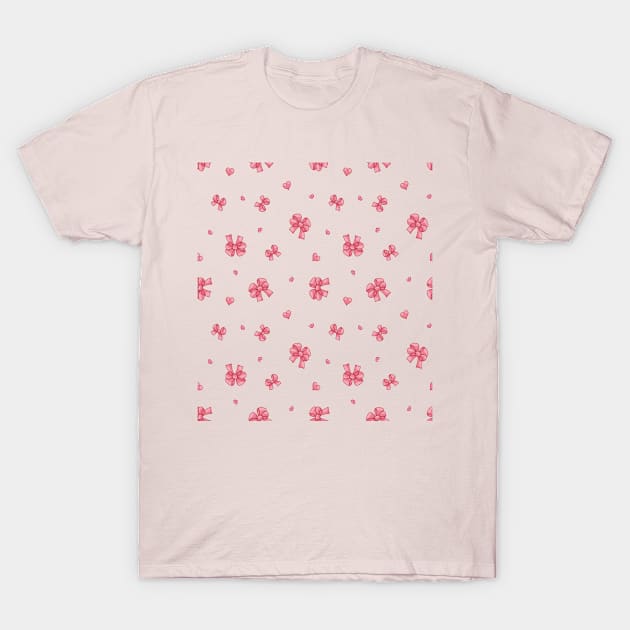 Bows Hearts Seamless Pattern T-Shirt by RubyCollection